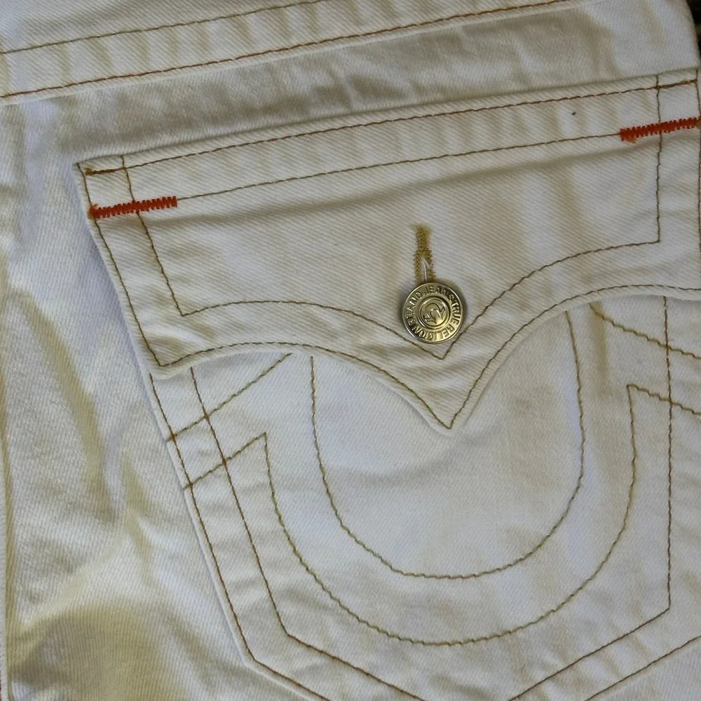 Vintage True Religion Mens White Denim Jeans Horseshoe Stitching Y2 Made in USA